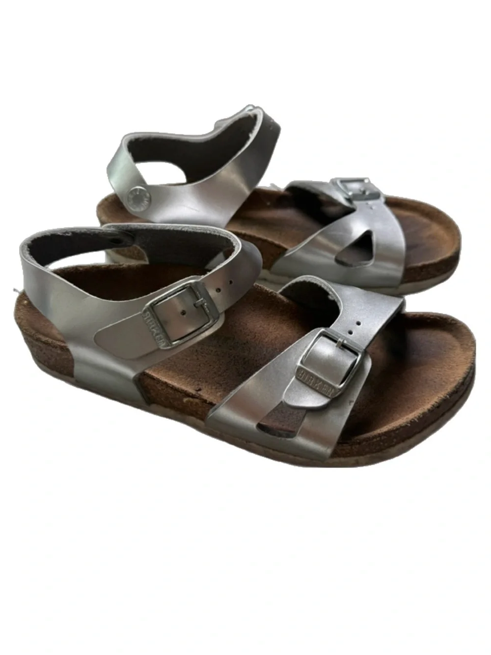 Birkenstock Kids Metallic Silver Double Buckle Ankle-Strap Sandals size 13-13.5